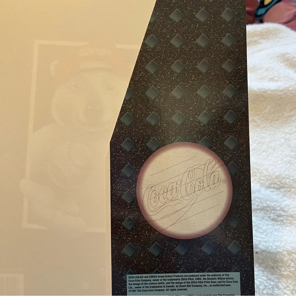 VTG Stuart Hall Coca-Cola Polar Bear Baseball 2 Pocket Folder 90s Office School